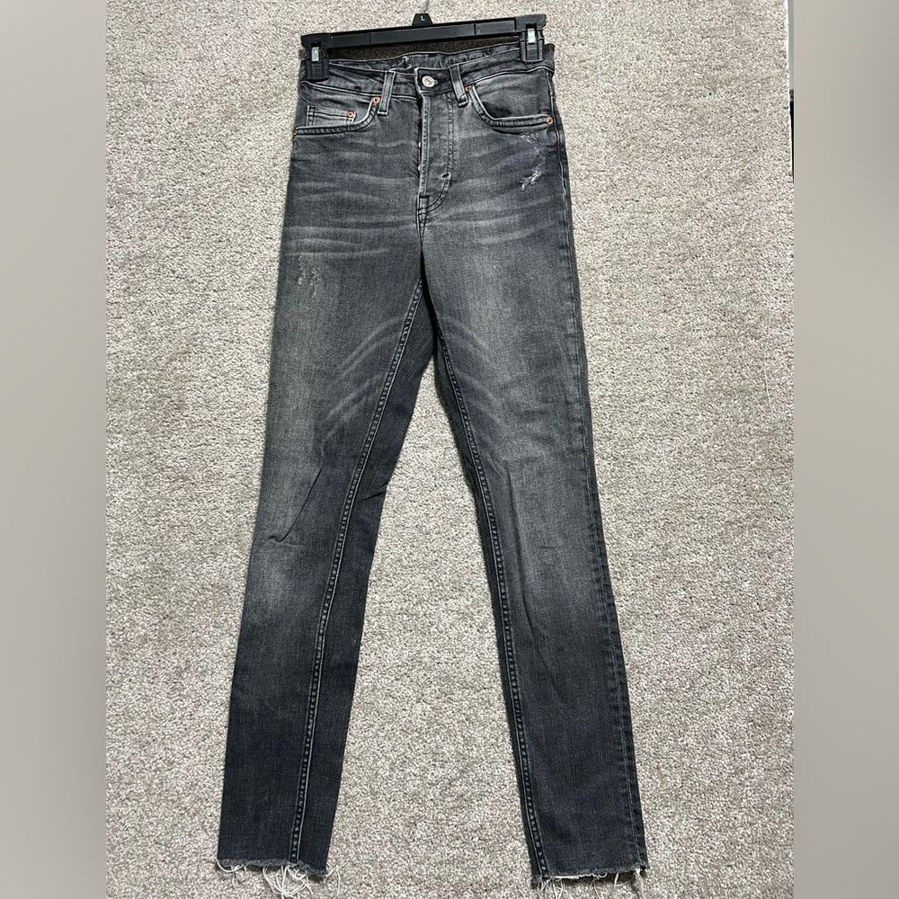 &Denim Woman’s Skinny Ankle High Waist Black Distressed Denim Jeans Size 25
